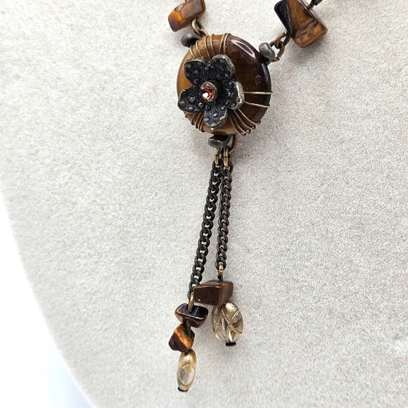 VINTAGE Avon KR Tiger's Eye Medallion Beaded Lariat Necklace - Picture 2 of 6